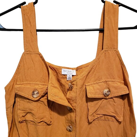 Current Air Womens Sleeveless Jumpsuit Size S Square Neck Smocked Pockets Orange - Picture 6 of 14